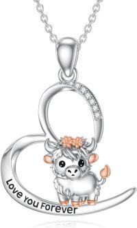 wholesale 925 Sterling Silver Cow Heart Love You Forever Pendant Necklace Gift for Women-Highland Cow Necklace