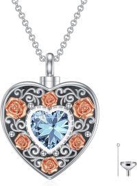 wholesale Sterling Silver Birthstone Angel Wing Cross Rose Heart Cremation Urn Necklace for Women with Funnel Kit ( chars)-Heart Non-personalized 03-Mar-Aquamarine-Heart Personalized 03-Mar-Aquamarine