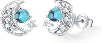 wholesale 925 Sterling Silver Turquoise Moon & Stars Stud Earrings Celestial s for Women Girls-02-Moon(Turquoise)