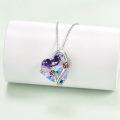 wholesale 925 Sterling Silver Purple Crystal Heart Pendant w/ Red Ladybugs & Blue Leaves Necklaces for Women-0-3