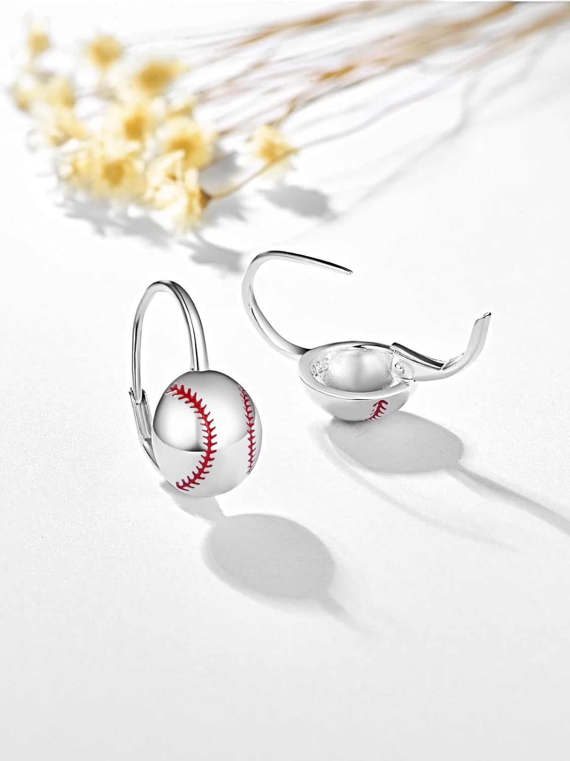 wholesale 925 Sterling Silver Baseball Shape Sporty Dangle Leverback Earring for Women-0-1