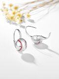 wholesale 925 Sterling Silver Baseball Shape Sporty Dangle Leverback Earring for Women-0-1