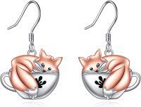 wholesale 925 Sterling Silver Fox Teacup Dangle Earrings for Women Girls Gifts Jewelry Accessories-fox