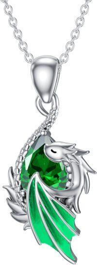 wholesale  Metal Stone Wyvern Dragon Pendant Necklace Gift for Women ( chars)-May - Emerald