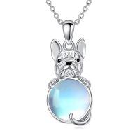 wholesale 925 Sterling Silver Dog Pendant Necklace With Moonstone-Bulldog