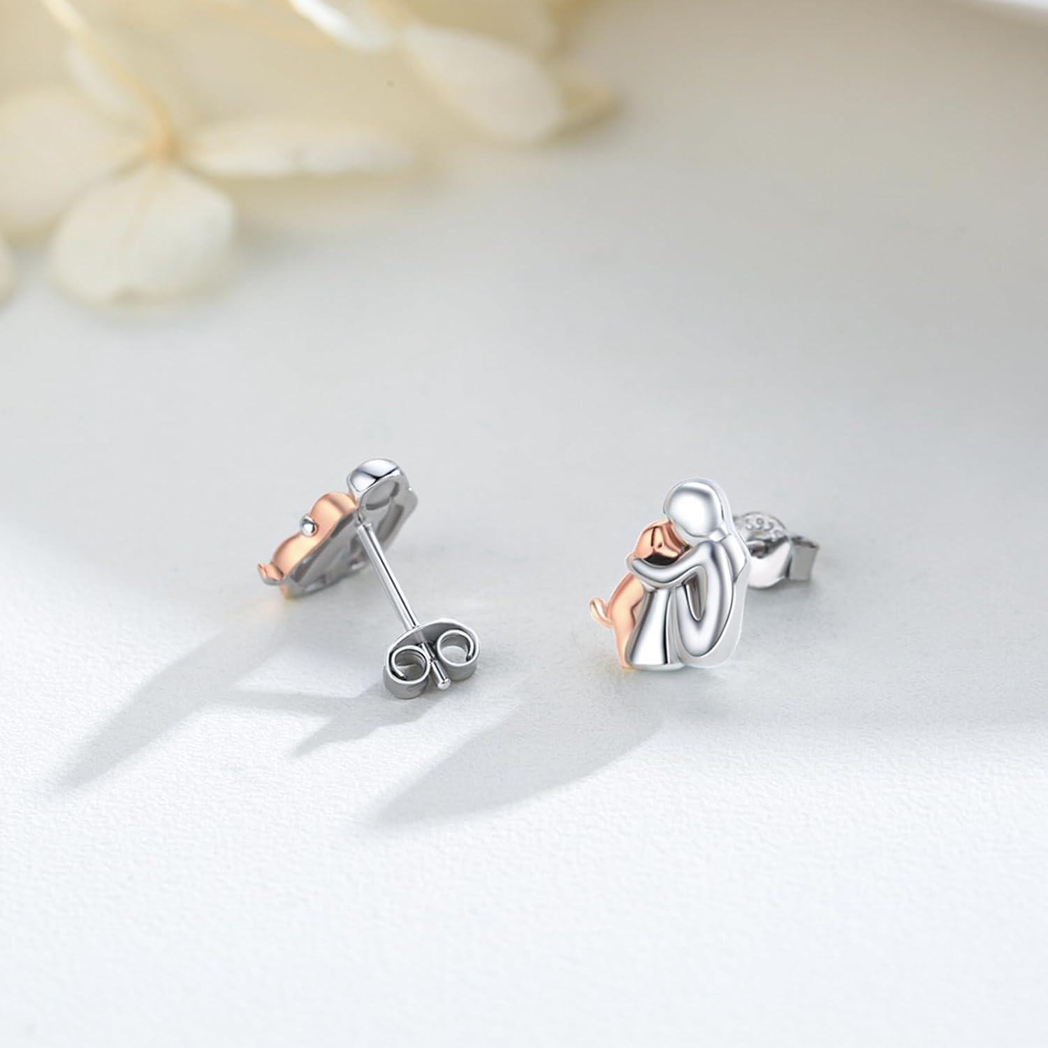 925 Sterling Silver Hypoallergenic Rose Gold Plated Puppy Stud Earrings for Women Girls Pet Animal s-0-1