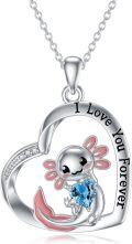 wholesale 925 Sterling Silver Heart-Shaped Pendant with Blue Crystal and Pink Enamel Flower Charm Necklaces for Women - Elegant Gift Ideas-0-0