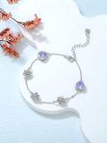 wholesale 925 Sterling Silver Heart & Rose Stone Adjustable Bracelet Gift for Women Girls-0-4