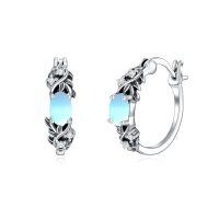 wholesale 925 Sterling Silver Vintage Moss Agate Hoop Earrings for Women Gifts-Leaf