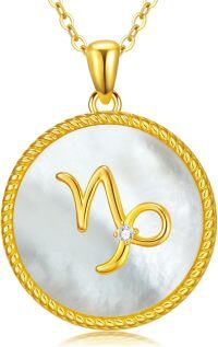 wholesale Gold 925 Sterling Silver Mother of Pearl Virgo Zodiac Pendant Necklace-Capricorn