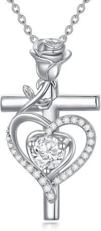 wholesale 925 Sterling Silver Birthstone Cross Necklace for Women Mother s Day Anniversary Birthday Gift for Wife Mom-04-Apr-Clear