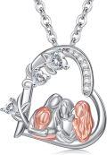 wholesale 925 Sterling Silver Heart-Shaped Angel Family Necklace with Rose Gold Accents and Cubic Zirconia Stones for Women-0-0