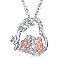 wholesale 925 Sterling Silver Family Mother Daughter Heart Pendant Necklace Rose Gold Cubic Zirconia-Heart-4 Sisters
