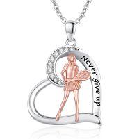 wholesale 925 Sterling Silver Tennis Player Pendant Necklace Never give up Sporty s for Women-Badminton