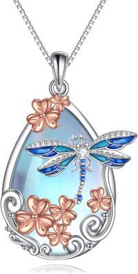 wholesale 925 Sterling Silver Blue Moonstone Butterfly Pendant Necklace for Women-Dragonfly necklace flower