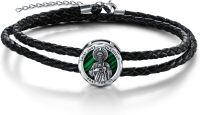 wholesale 925 Sterling Silver Catholic Saint Jude Thaddeus Medal Leather Bracelet  for Men-Saint Jude