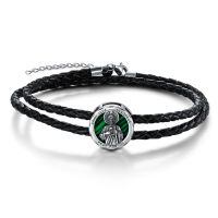 wholesale 925 Sterling Silver Catholic Saint Jude Thaddeus Medal Leather Bracelet  for Men-Saint Jude