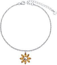 wholesale TOUPOP 14k White-gold Plated Austrian Circular Blue Crystal With S925 Sterling Sliver Hummingbird Anklet For Women And Girls Friends Wife As Christmas Birthday Summer Beach Gifts -undefined