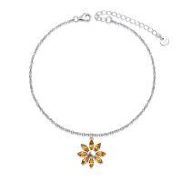 TOUPOP 14k White Gold Plated S925 Sterling Silver Blue Crystal Hummingbird Anklet-undefined