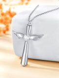 wholesale 925 Sterling Silver Cross Memorial Urn Necklace Wholesale With Wings And Heart Crystals-0-5