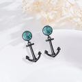 wholesale 925 Sterling Silver Anchor Shape Turquoise & Abalone Shell Studs Earrings for Men Women-0-2