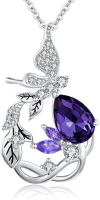 wholesale 925 Sterling Silver Crystal Red Butterfly Vine Birthstone Necklace for Women-Purple February