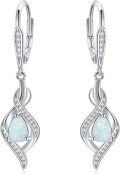 wholesale Sterling Silver Opal Dangle Drop Earrings October Birthstone Leverback Valentine s Day Gift for Women Girls-0-0