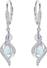 wholesale Sterling Silver Opal Dangle Drop Earrings October Birthstone Leverback Valentine s Day Gift for Women Girls-White Opal