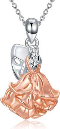 wholesale 925 Sterling Silver Musical Theatre Mask and Rose Pendant Necklace for Women Gifts with Box-Opera Rose-4