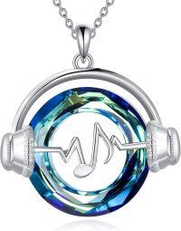 wholesale 925 Sterling Silver Blue Crystal Headphones Musical Note Triple Moon Goddess Pendant Necklace-Music Note