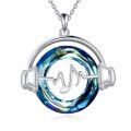 wholesale 925 Sterling Silver Blue Crystal Headphones Musical Note Triple Moon Goddess Pendant Necklace-0-0