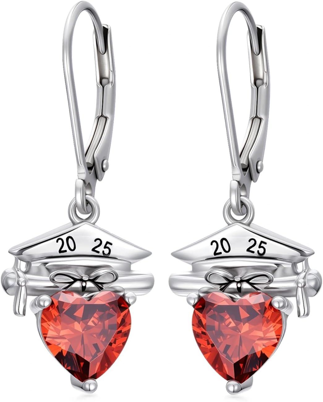 wholesale S925 Sterling Silver Heart-Shaped January Birthstone Bachelor Hat Earrings for Women Graduation Gift-0-0