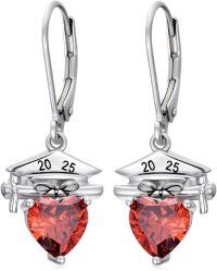 wholesale S925 Sterling Silver Heart-Shaped January Birthstone Bachelor Hat Earrings for Women Graduation Gift-January Birthstone