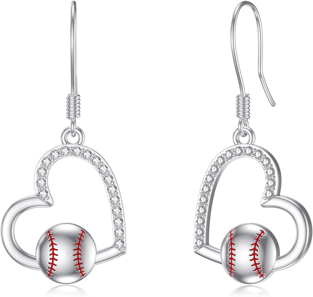 Sterling Silver Skull Stud Earrings with Lotus Hummingbird Squirrel Cow Gift for Women Men-Baseball