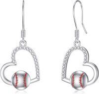 wholesale 925 Sterling Silver Baseball Heart Dangle Earrings for Women Girls Gifts Jewelry Accessories-Baseball