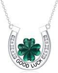 wholesale 925 Sterling Silver Green Clover Good Luck Horse Shoe Pendant Necklace for Women-0-0