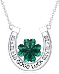 wholesale 925 Sterling Silver Green Clover Good Luck Horse Shoe Pendant Necklace for Women-Type 2