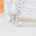 wholesale 925 Sterling Silver Crescent Moon & Stars with Diamonds Pendant Necklace for Women-0-1