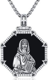 wholesale 925 Sterling Silver Saint Necklace Pendant with Onyx Stone and Cross Charm for Men Women Gifts Jewelry 48cm Chain Length -L-01 St Dymphna