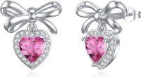 wholesale 925 Sterling Silver Heart Birthstone Stud Earrings Women s Birthday Jewelry Christmas Gifts-10-Oct-Pink Tourmaline