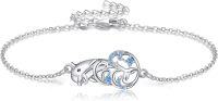 wholesale 925 Sterling Silver Dolphin & Blue Crystal Charm Bracelet - Mothers Day Gift for Her-Dolphin
