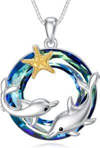 wholesale  Sterling Silver Crystal Cute Animal Pendant Necklace for Women Mother Daughter Gift -1-Dolphine