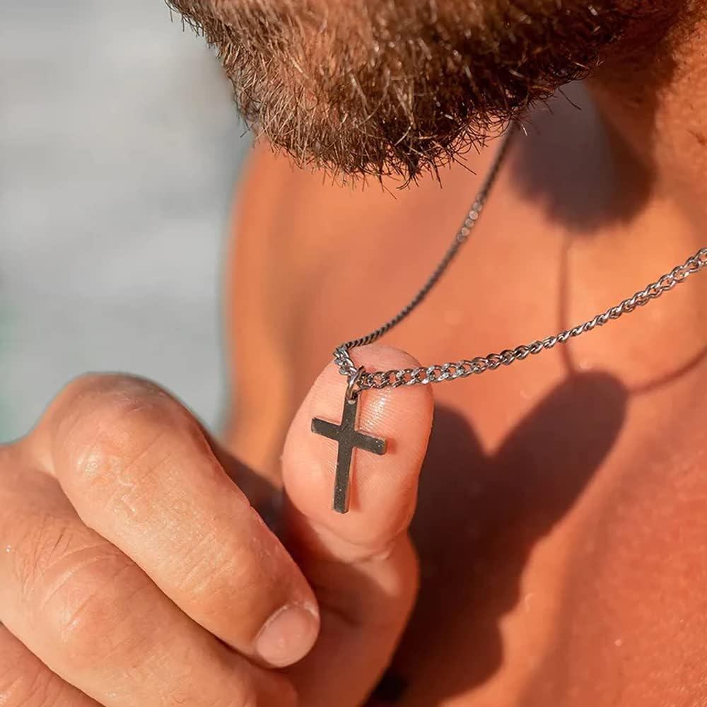 wholesale 925 Sterling Silver Stainless Steel 4MM Cuban Link Cross Pendant Necklace for Men-0-2