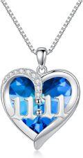 wholesale 925 Sterling Silver Blue Heart Angel Numbers Pendant Necklace for Women Gifts-0-0