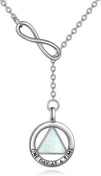 wholesale Sterling Silver NA Recovery Symbol Necklace Sobriety Gift for Women-AA opal