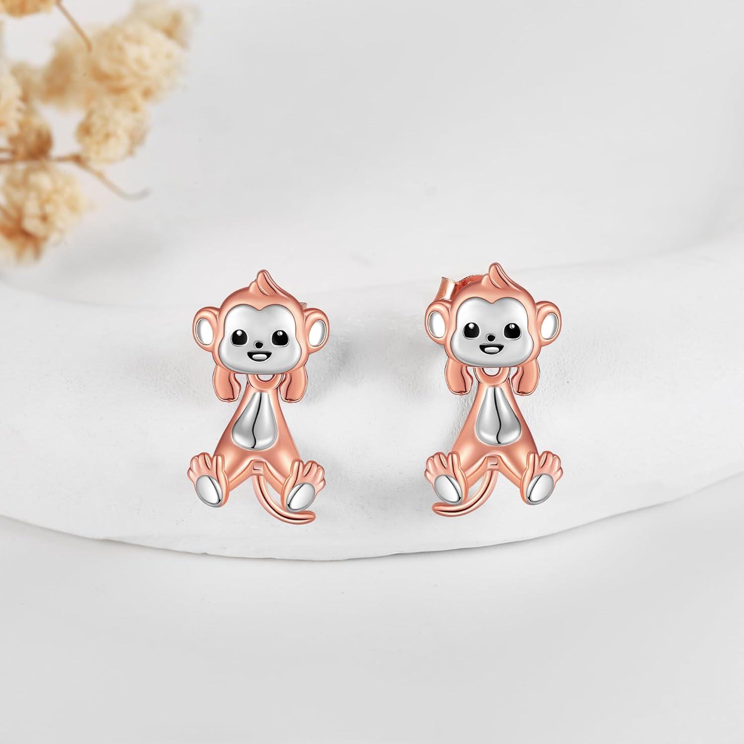 925 Sterling Silver Rose Gold Monkey Animal Stud Earrings for Women-0-4