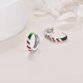 wholesale 925 Sterling Silver Italian Flag Colorful Striped Huggie Hoop Earrings for Women Girls 14mm Diameter-0-2