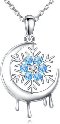 wholesale 925 Sterling Silver Blue Crystal Snowflake Pendant Necklace for Women Christmas Gift-Snowflower Necklace