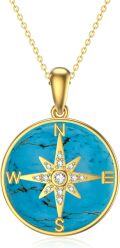 wholesale 14K Gold Turquoise Compass Pendant Necklace for Women's Graduation Gifts-0-0