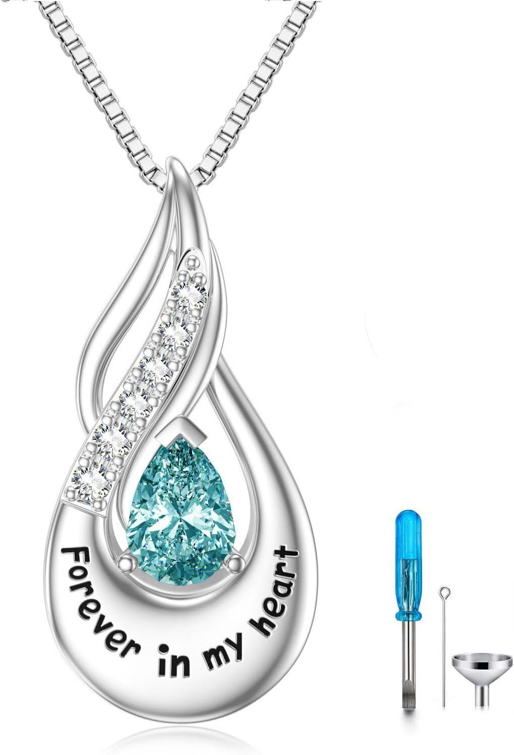 Sterling Silver Moonstone Opal Turquoise Larimar Black Onyx Cremation Jewelry for Ashes-A 12-Dec-Blue Topaz-A 12-Dec-Blue Topaz Custom-A 12-Dec-Blue Topaz-Non-custom-Custom-A 12-Dec-Blue Topaz Non-custom